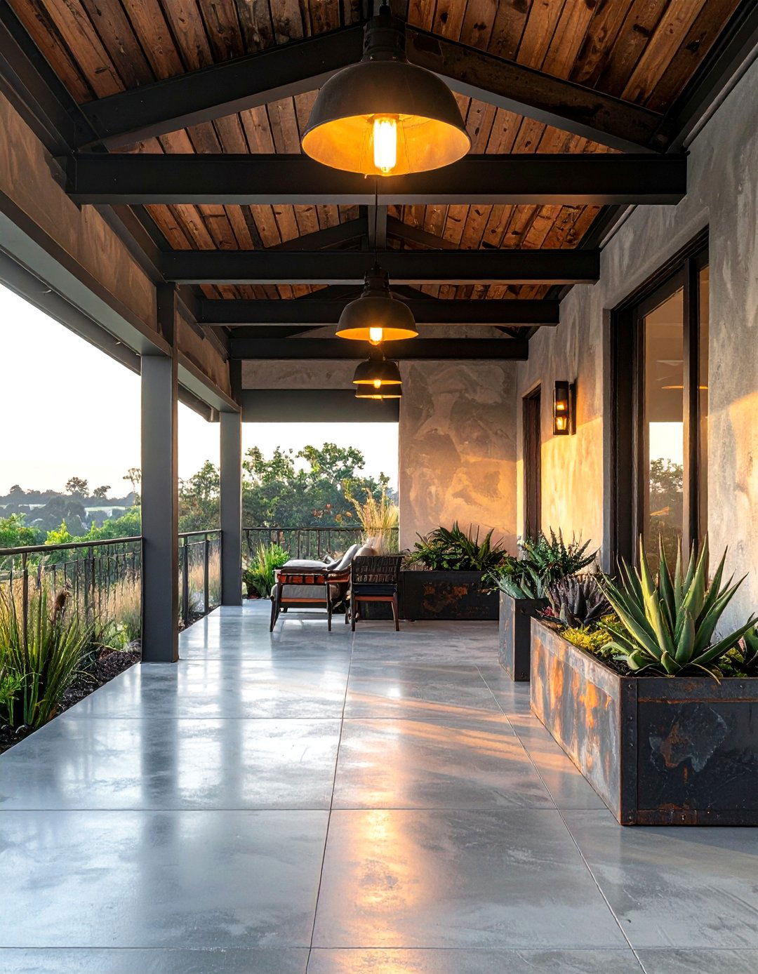 Contemporary Industrial Chic - 40 Covered Porch Ideas for Year-Round Enjoyment
