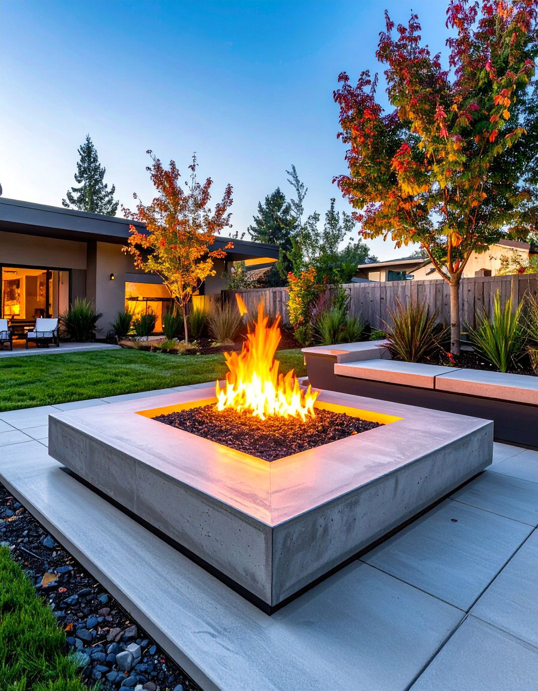 Contemporary Square Fire Bowl - 20 Front Yard Fire Pit Ideas for Cozy Evenings