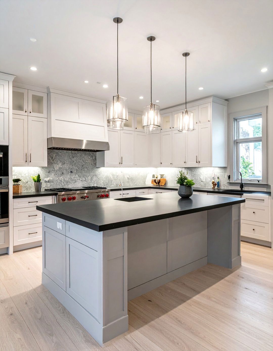 Contrasting Kitchen Island with a Dark Countertop - 20 Kitchen With Dark Countertops and Light Cabinets