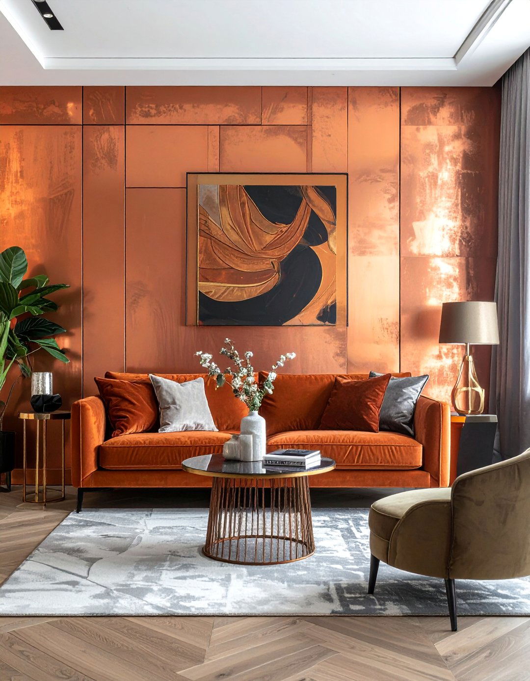 Copper Metallic Finish - 30 Living Room Accent Wall Ideas to Add Personality