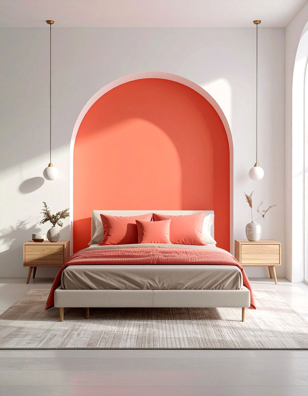 Coral Painted Headboard Arch - 30 Colorful Bedroom Ideas for a Vibrant Space