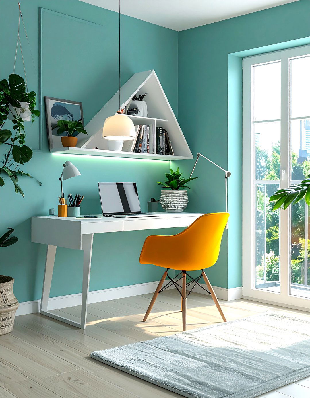 Corner Floating Desk Setup - 30 Desk in Living Room Ideas for a Functional Space