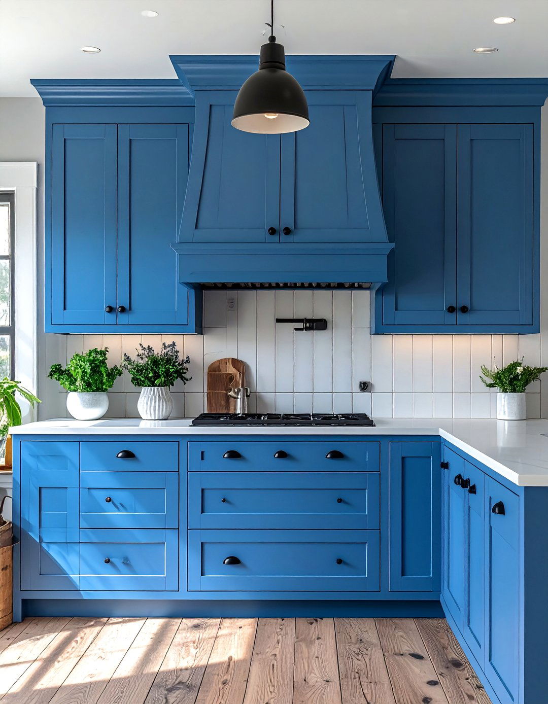 Cornflower Blue Cabinets with Beadboard Panels - 30 Blue Farmhouse Kitchen Cabinets for a Cozy Feel