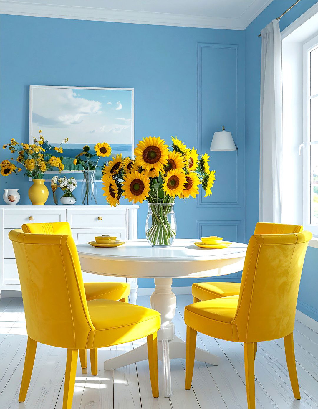 Cornflower Blue with Yellow Accents - 40 Blue Dining Room Ideas for a Serene Space