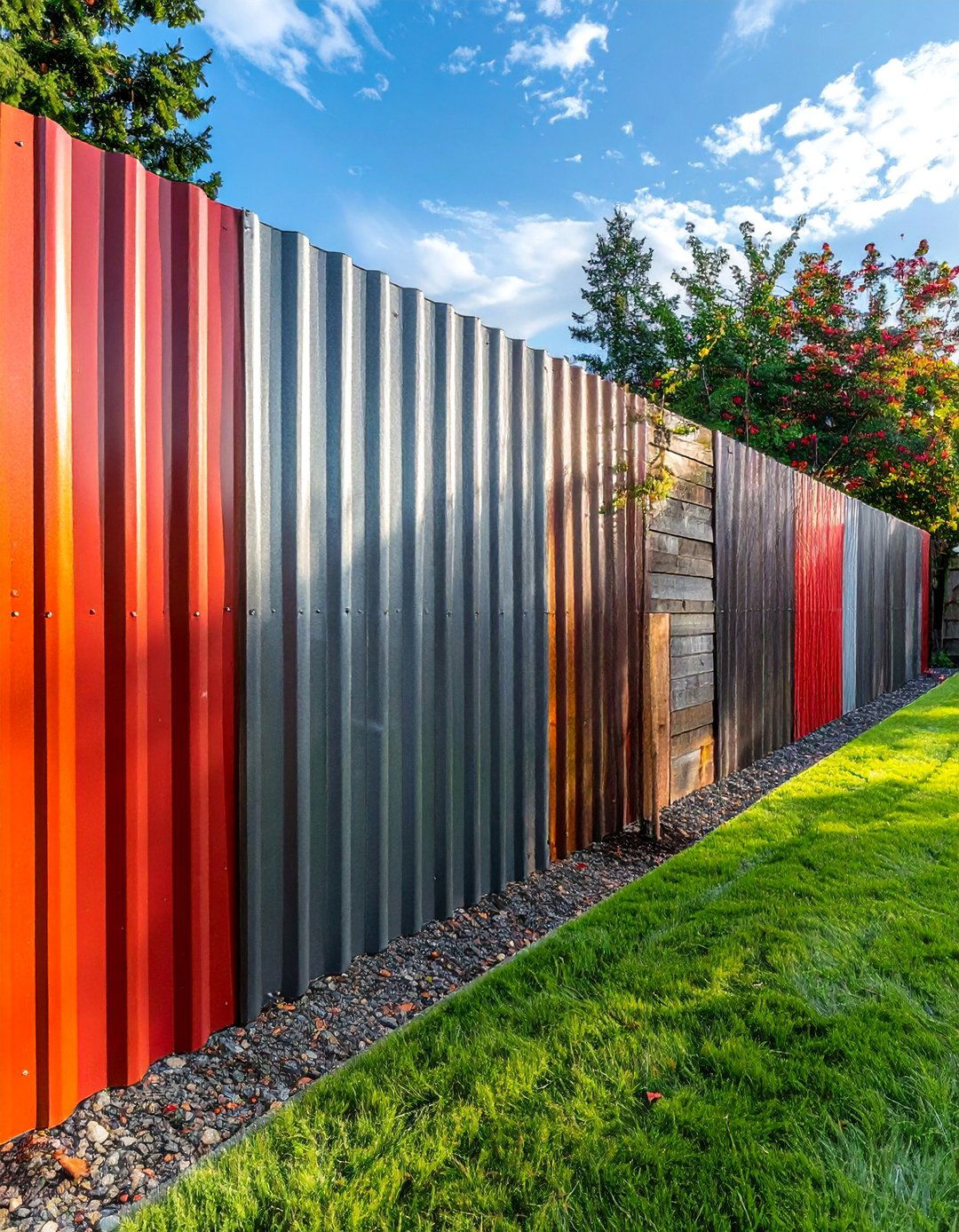 Corrugated Metal Industrial Style Fence - 25 Backyard Fence Ideas to Enhance Your Outdoor Space