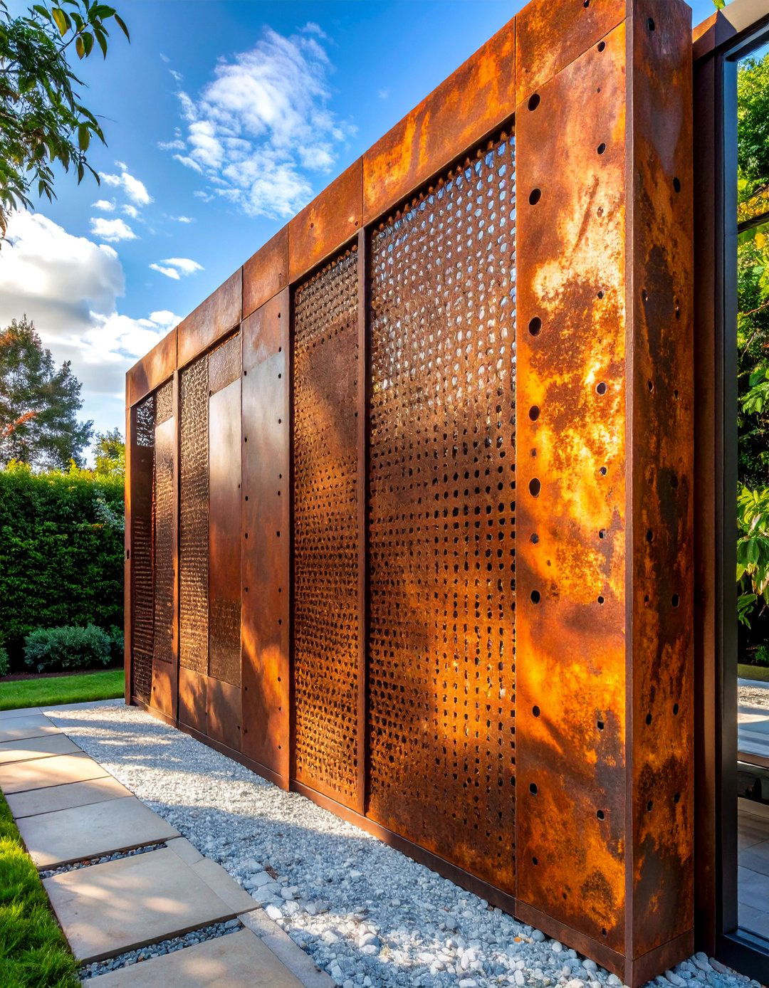 Corten Steel Weathering Privacy Screens - 30 Outdoor Privacy Screen Ideas for Your Backyard