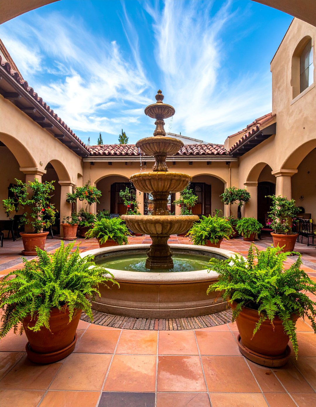 Courtyard with a Central Fountain - 30 Las Vegas Backyard Landscaping Ideas for Desert Living