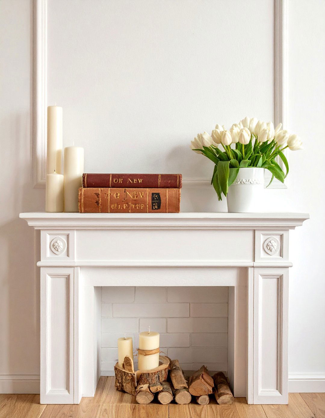 Cozy Fireplace Mantel with New Chapter Decor - 20 Housewarming Decoration Ideas for a Warm Welcome