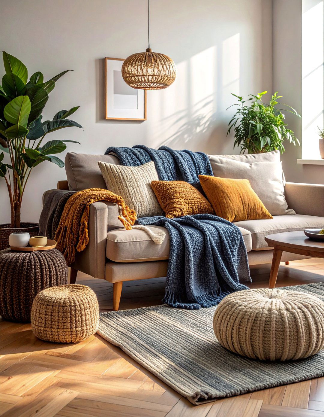 Cozy Textile Layers - 25 Organic Modern Living Room Design Ideas for Serenity