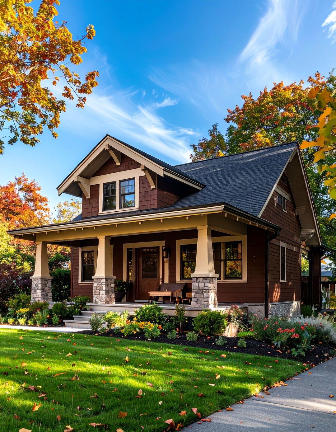 Craftsman Bungalow with Dark Brown Natural Clay Siding - 20 Home Designs Using Natural Clay Siding Colors