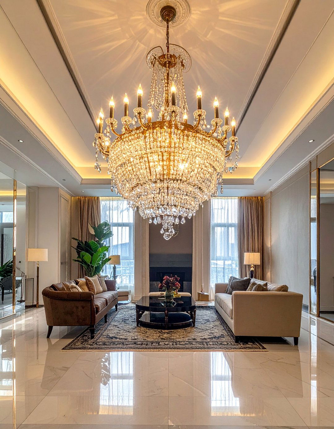 Crystal Chandelier Elegance - 20 Living Room Lighting Ideas to Brighten Your Space