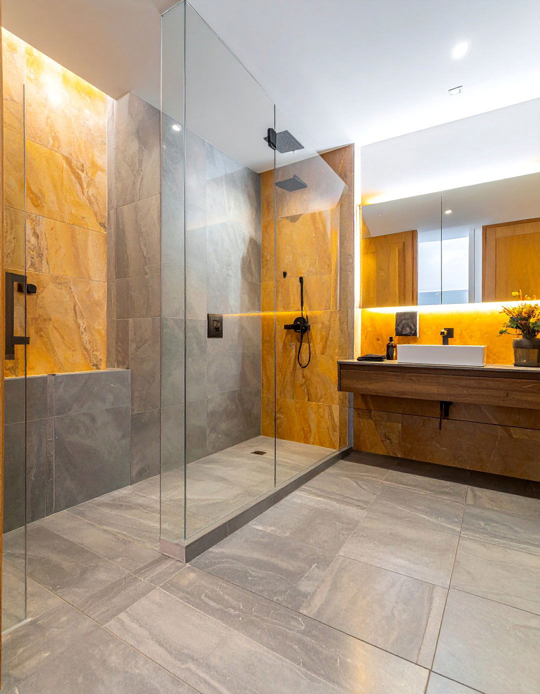 Curbless Shower with Continuous Floor Tile - 30 Walk-in Shower Tile Ideas for a Luxurious Bathroom