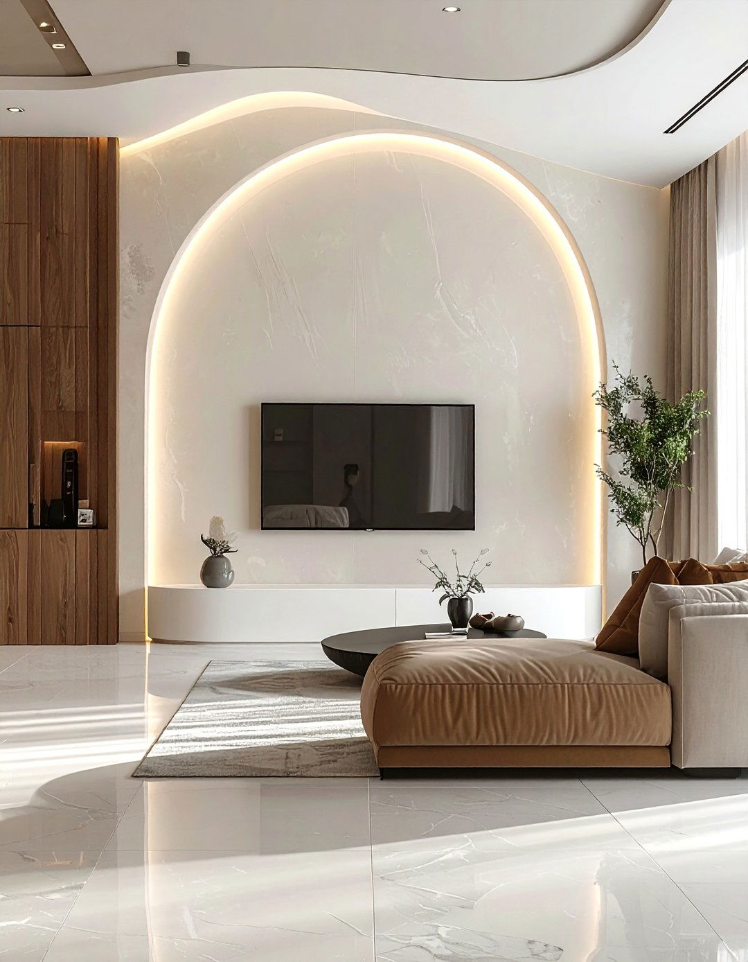 Curved Media Wall - 35 Stunning Media Wall Ideas to Transform Your Living Space