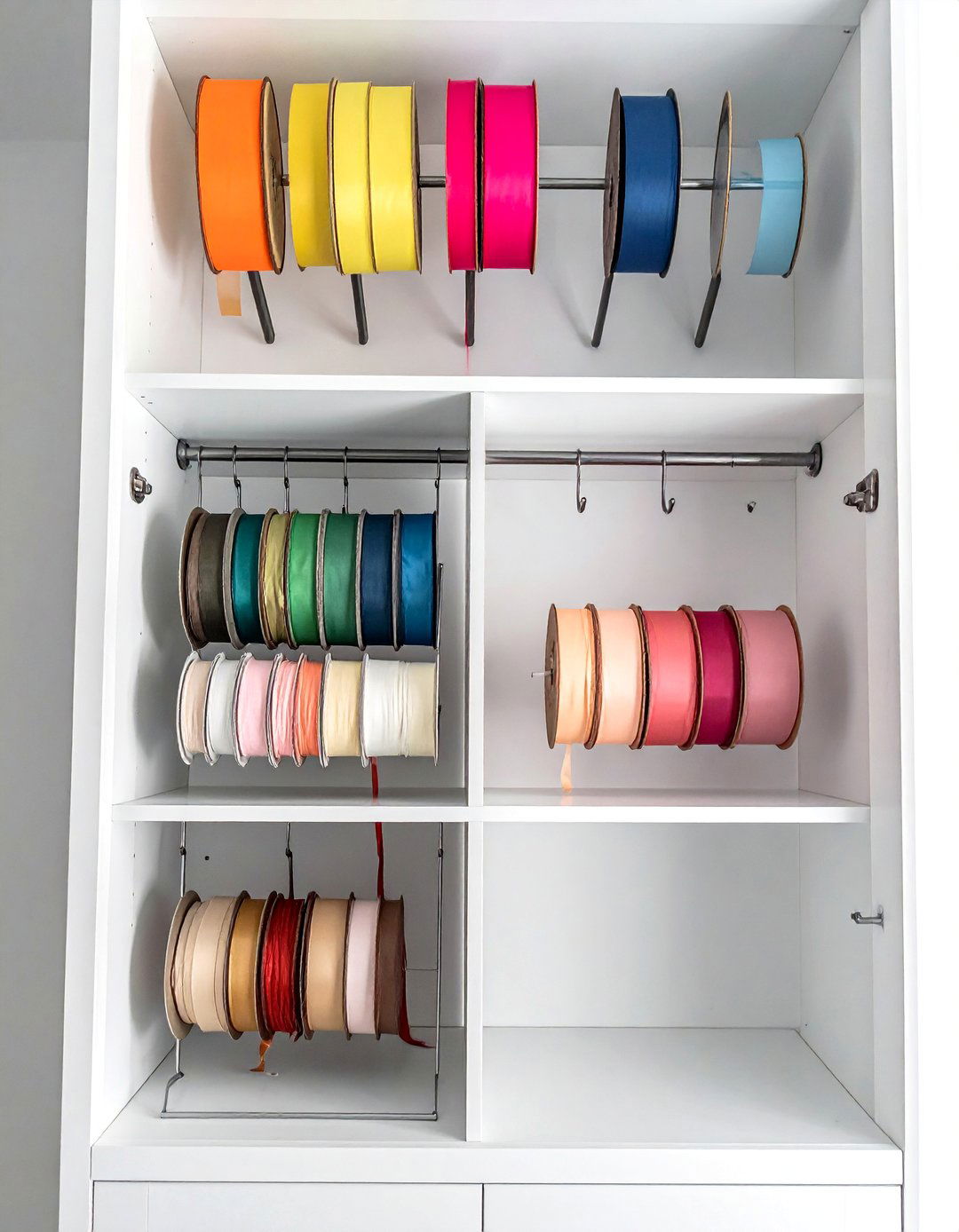 DIY Curtain Rod System - 15 Ribbon Storage Ideas to Keep Your Craft Room Organized