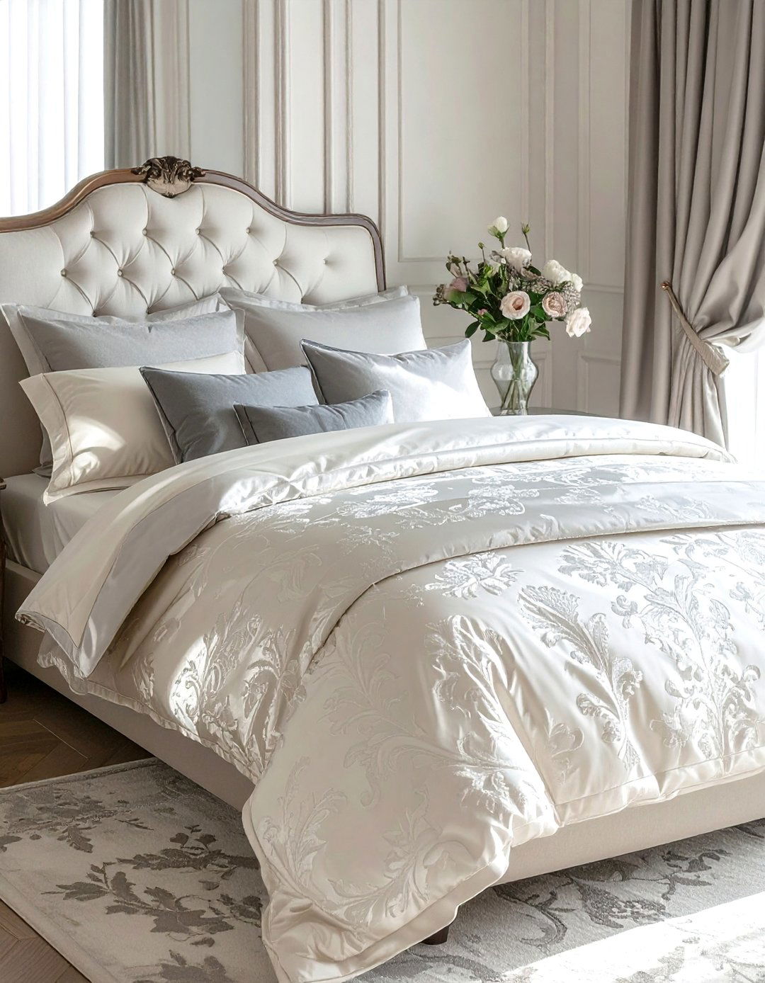Damask Patterned Bedding - 25 French Bedroom Decor Ideas for Elegant Spaces
