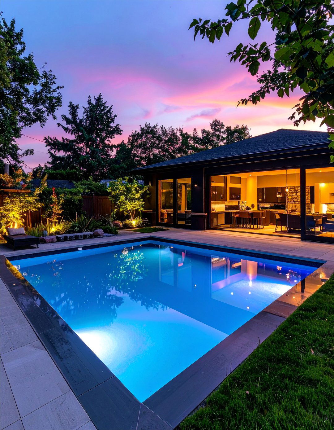 Dark Bottom Pool with Contemporary Lighting - 40 Backyard Pool Ideas for a Refreshing Summer Oasis