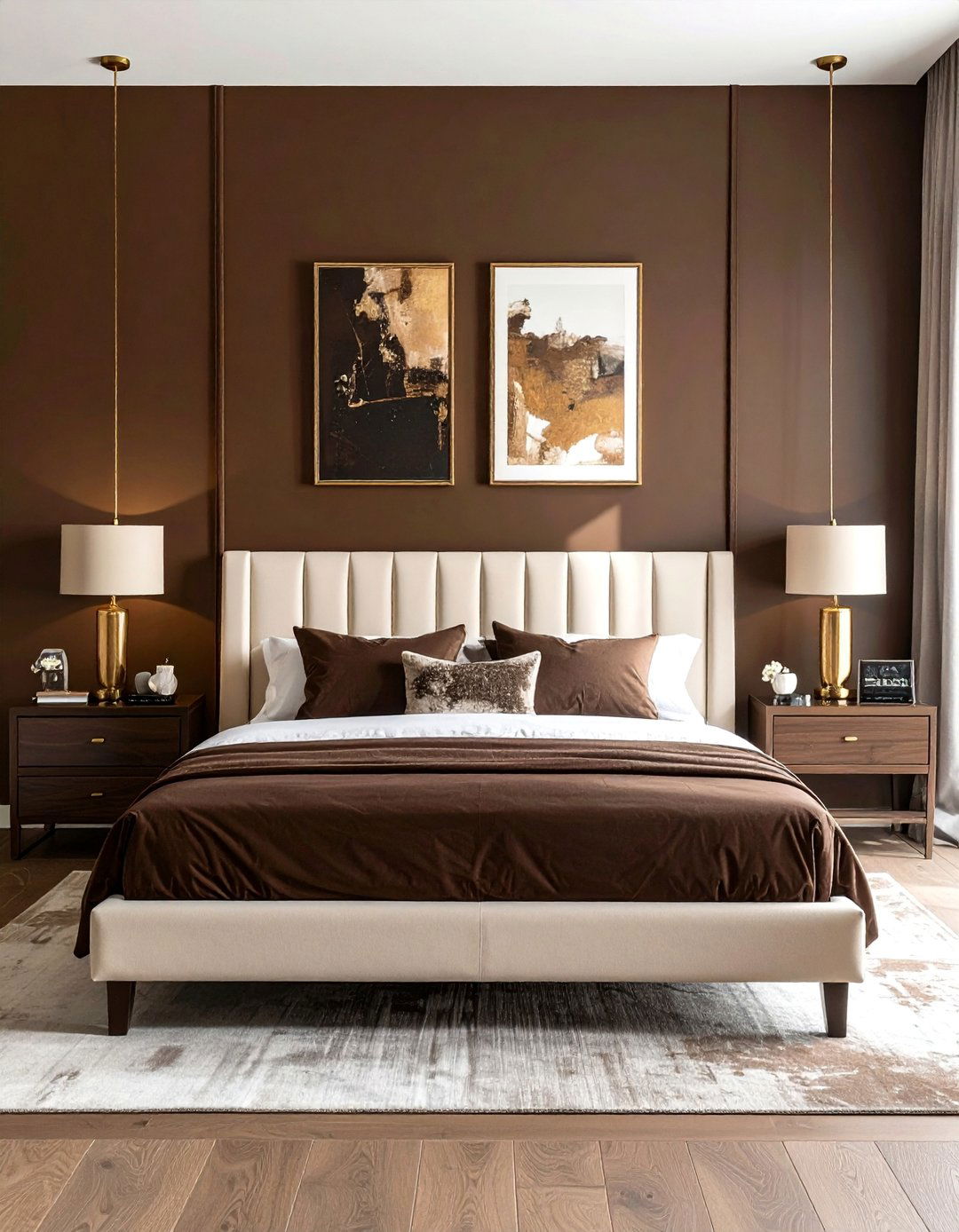 Dark Brown Accent Wall in the Bedroom - 25 Brown Bedroom Ideas for a Cozy and Warm Ambiance