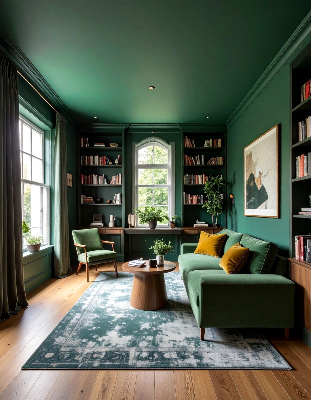 Dark Green Accent Wall Extending to the Ceiling - 40 Dark Green Accent Wall Ideas for Bold Spaces