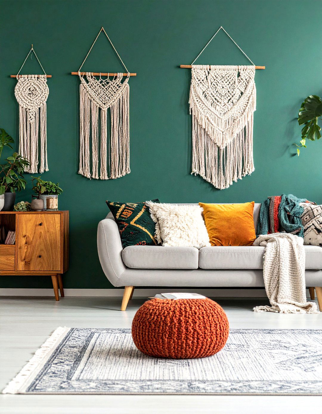 Dark Green Accent Wall in a Bohemian Style Room - 40 Dark Green Accent Wall Ideas for Bold Spaces