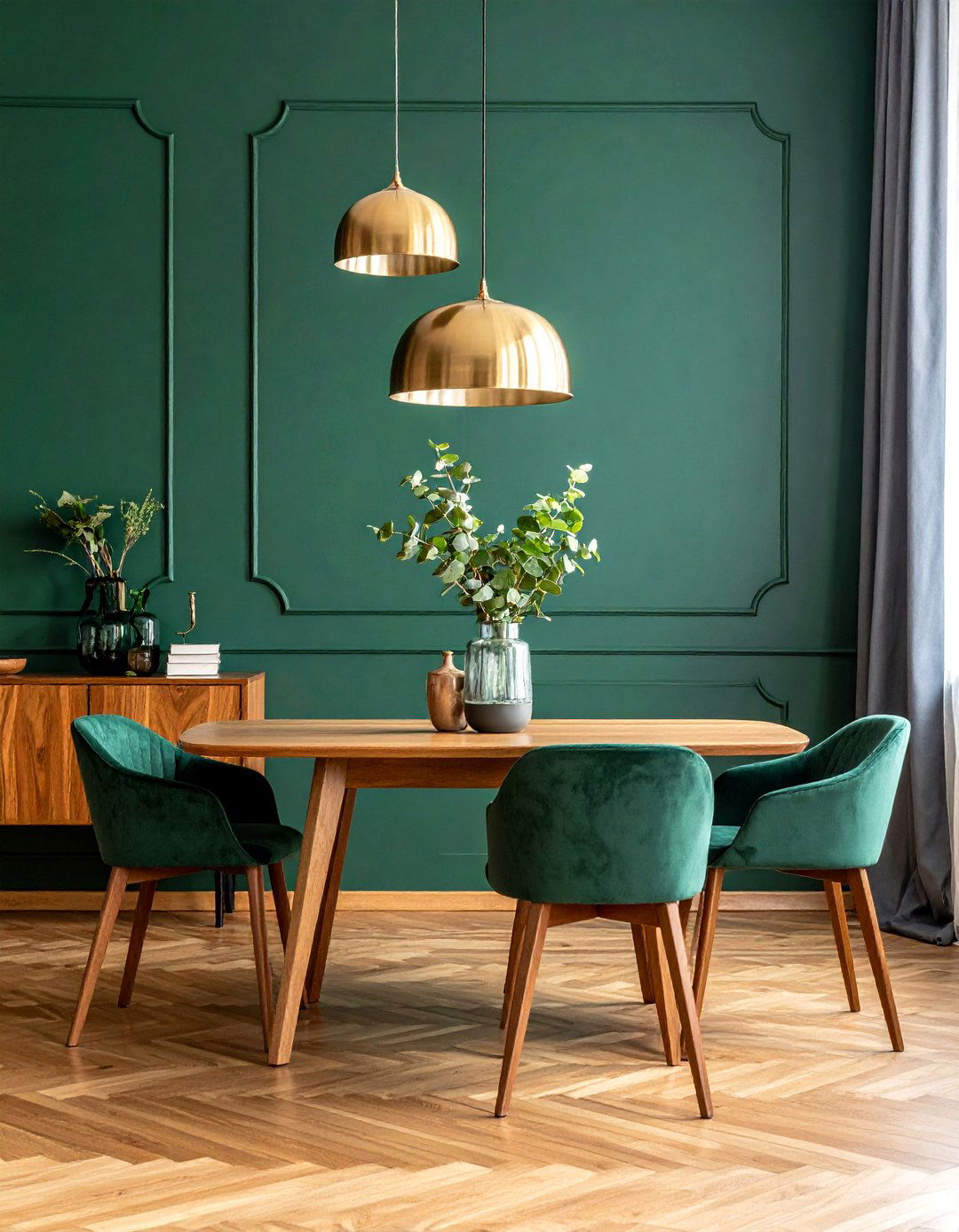 Dark Green Accent Wall in a Dining Room - 40 Dark Green Accent Wall Ideas for Bold Spaces