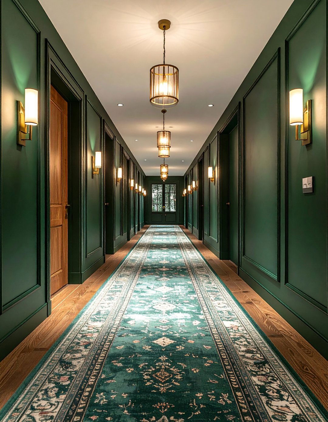 Dark Green Accent Wall in a Hallway - 40 Dark Green Accent Wall Ideas for Bold Spaces