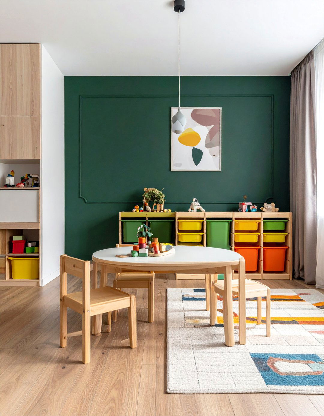 Dark Green Accent Wall in a Kids Playroom - 40 Dark Green Accent Wall Ideas for Bold Spaces