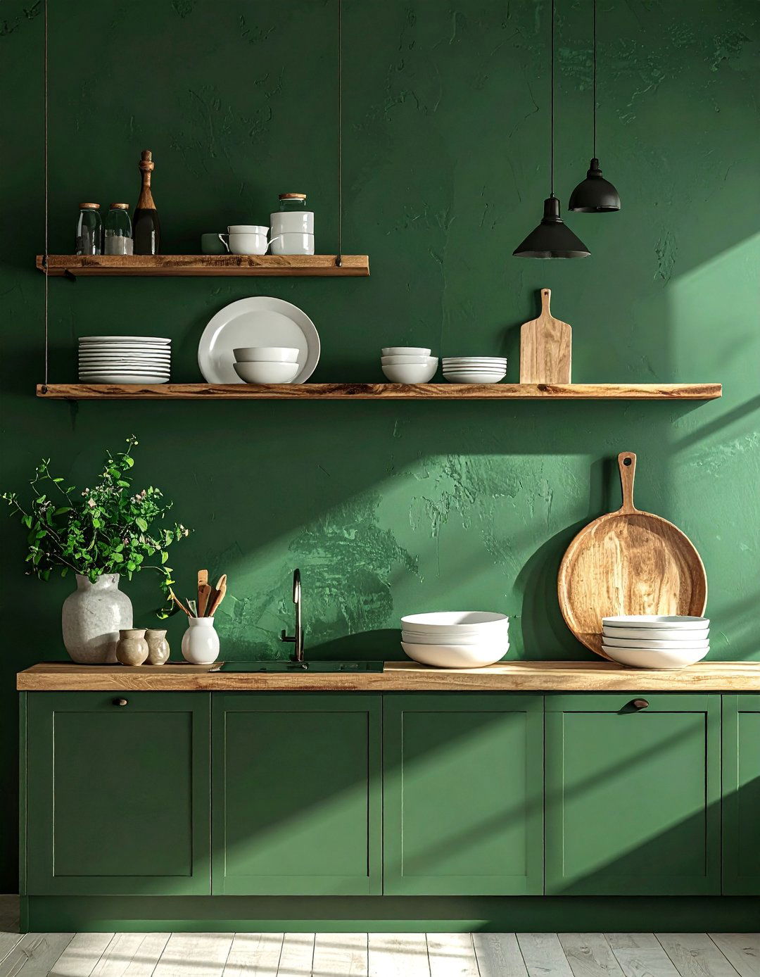 Dark Green Accent Wall in a Kitchen - 40 Dark Green Accent Wall Ideas for Bold Spaces