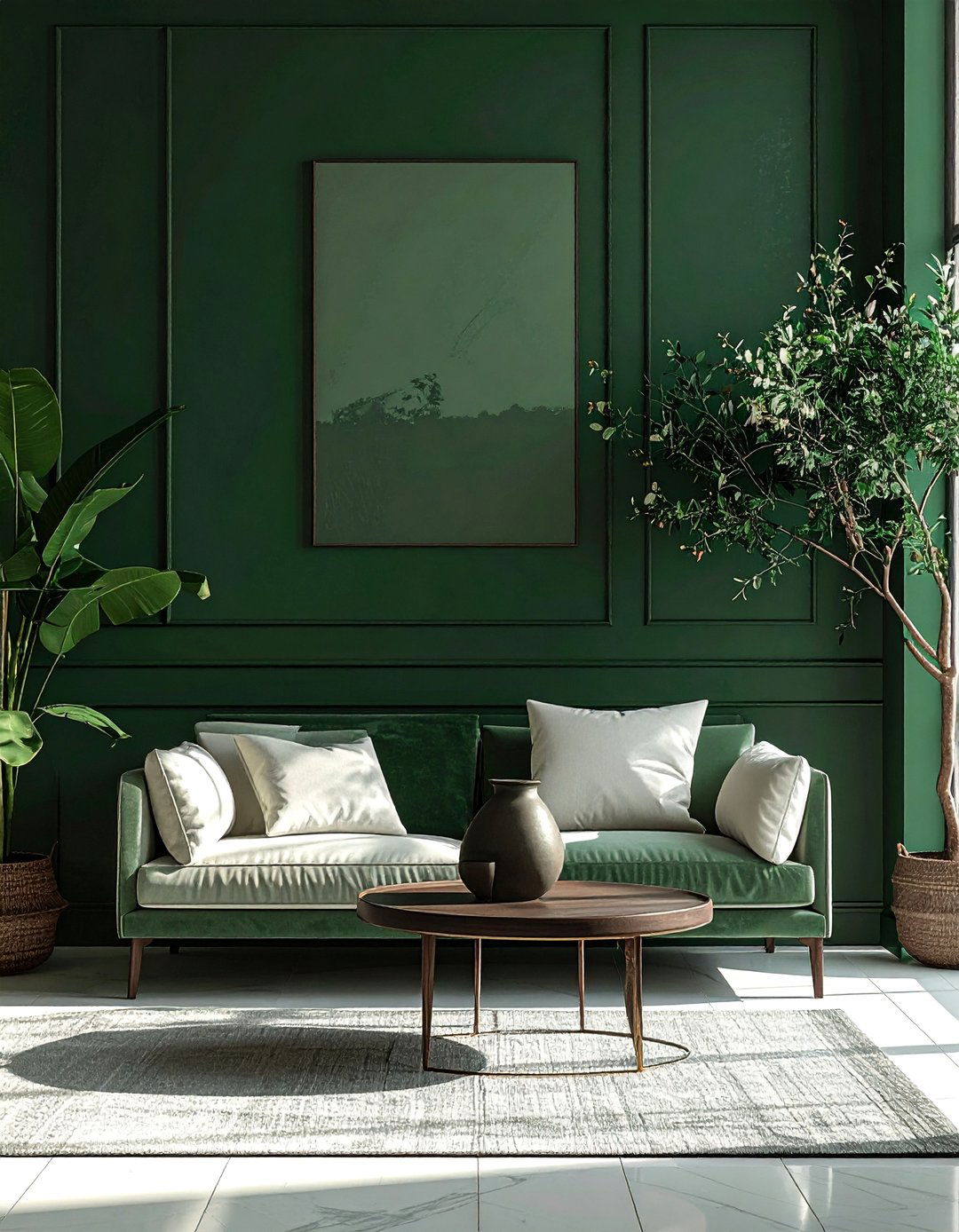 Dark Green Accent Wall in a Minimalist Space - 40 Dark Green Accent Wall Ideas for Bold Spaces