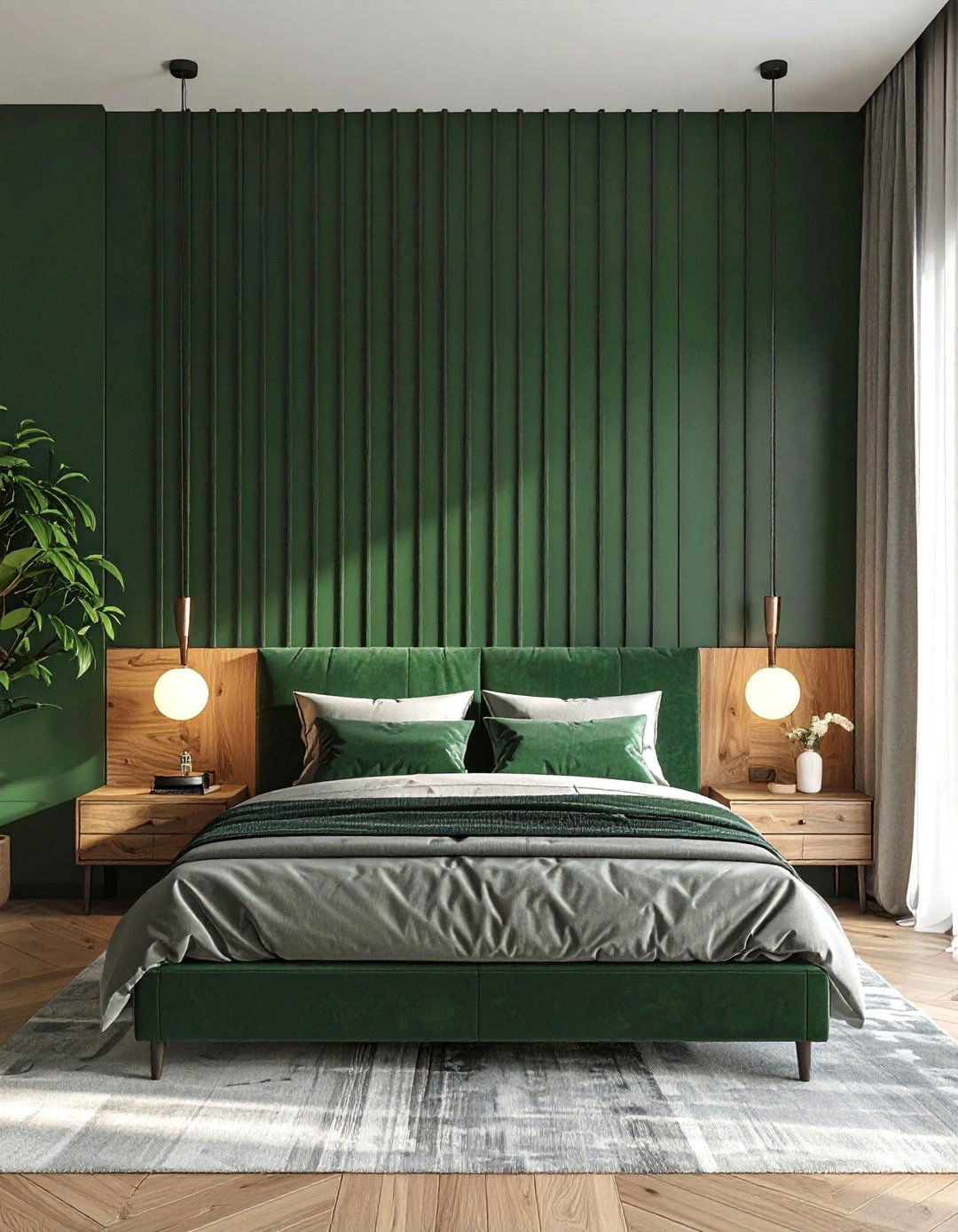 Dark Green Accent Wall with Paneling - 40 Dark Green Accent Wall Ideas for Bold Spaces