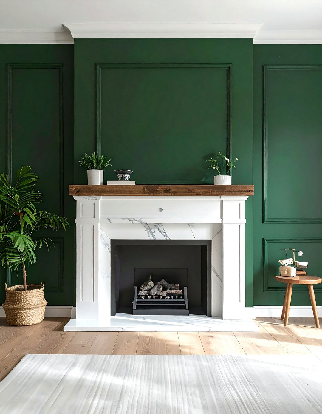 Dark Green Accent Wall with a Fireplace - 40 Dark Green Accent Wall Ideas for Bold Spaces