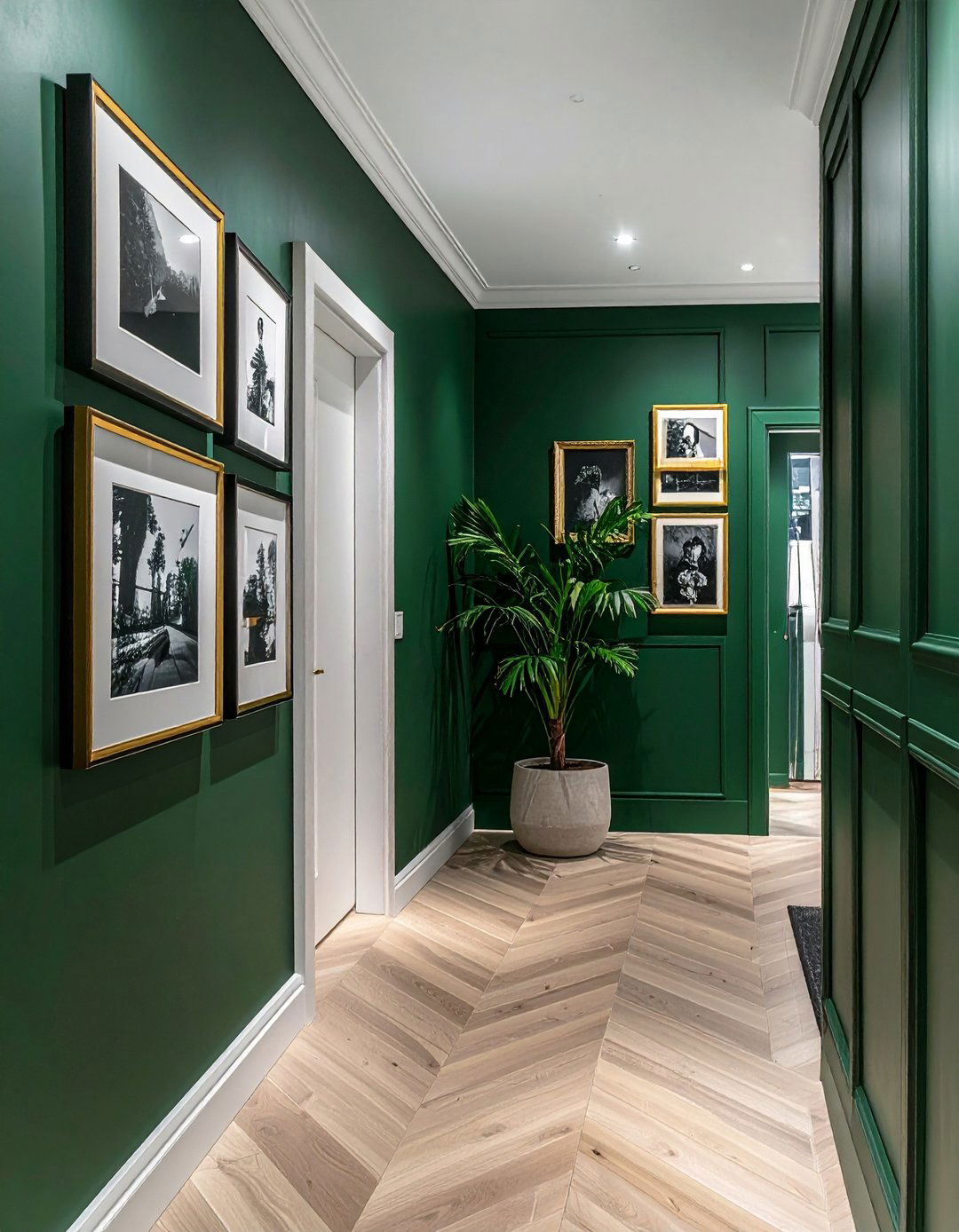 Dark Green Accent Wall with a Gallery Display - 40 Dark Green Accent Wall Ideas for Bold Spaces