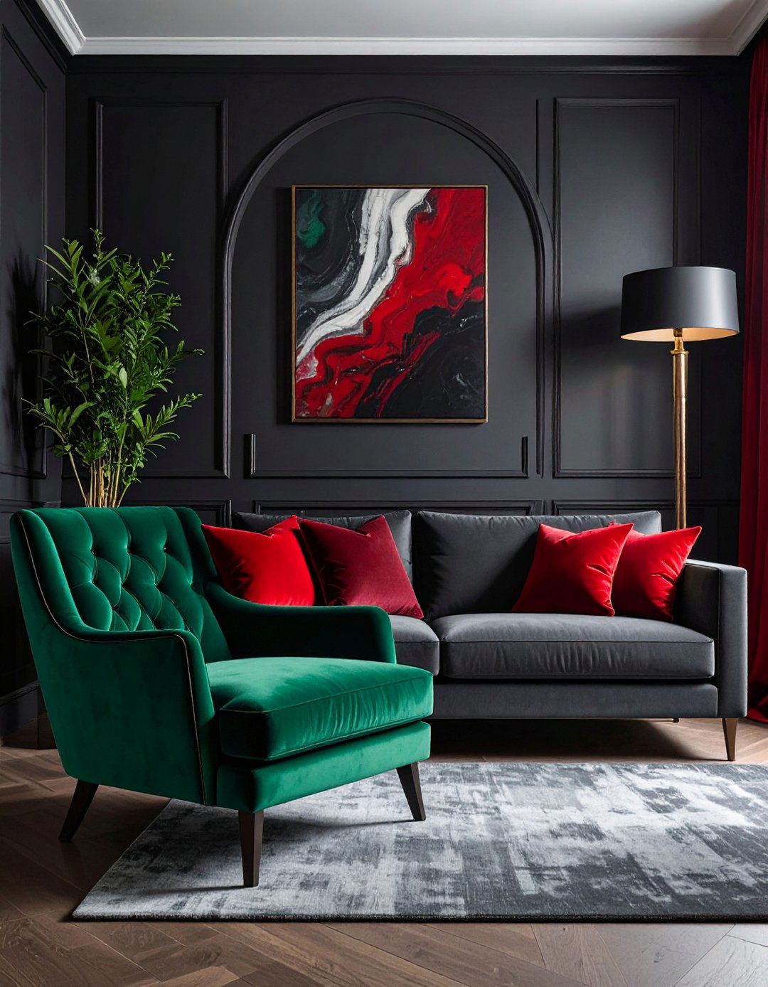 Dark Living Room Accented with Jewel Tones - 30 Dark Living Room Ideas for a Moody Aesthetic