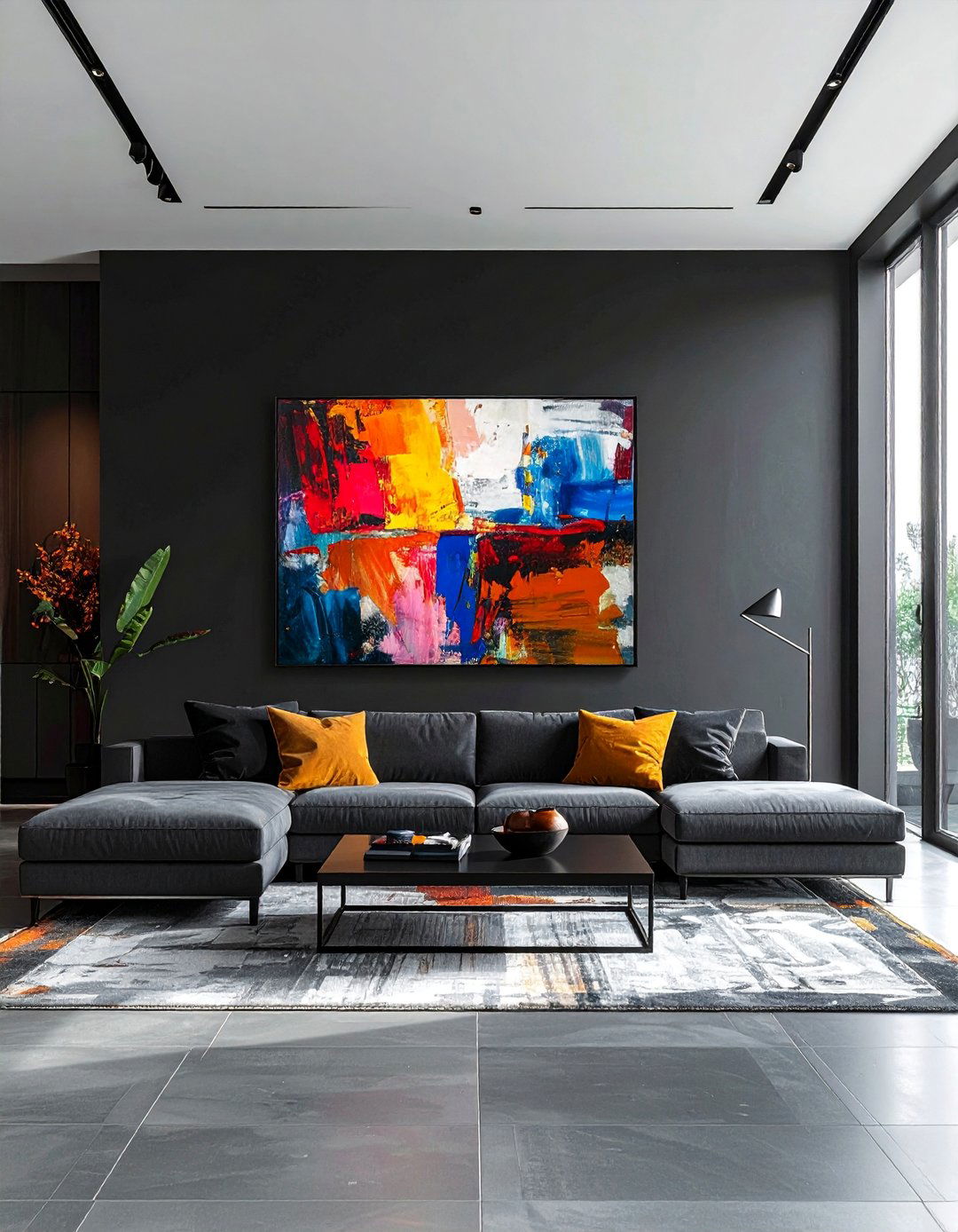 Dark Living Room Featuring Large Scale Art - 30 Dark Living Room Ideas for a Moody Aesthetic