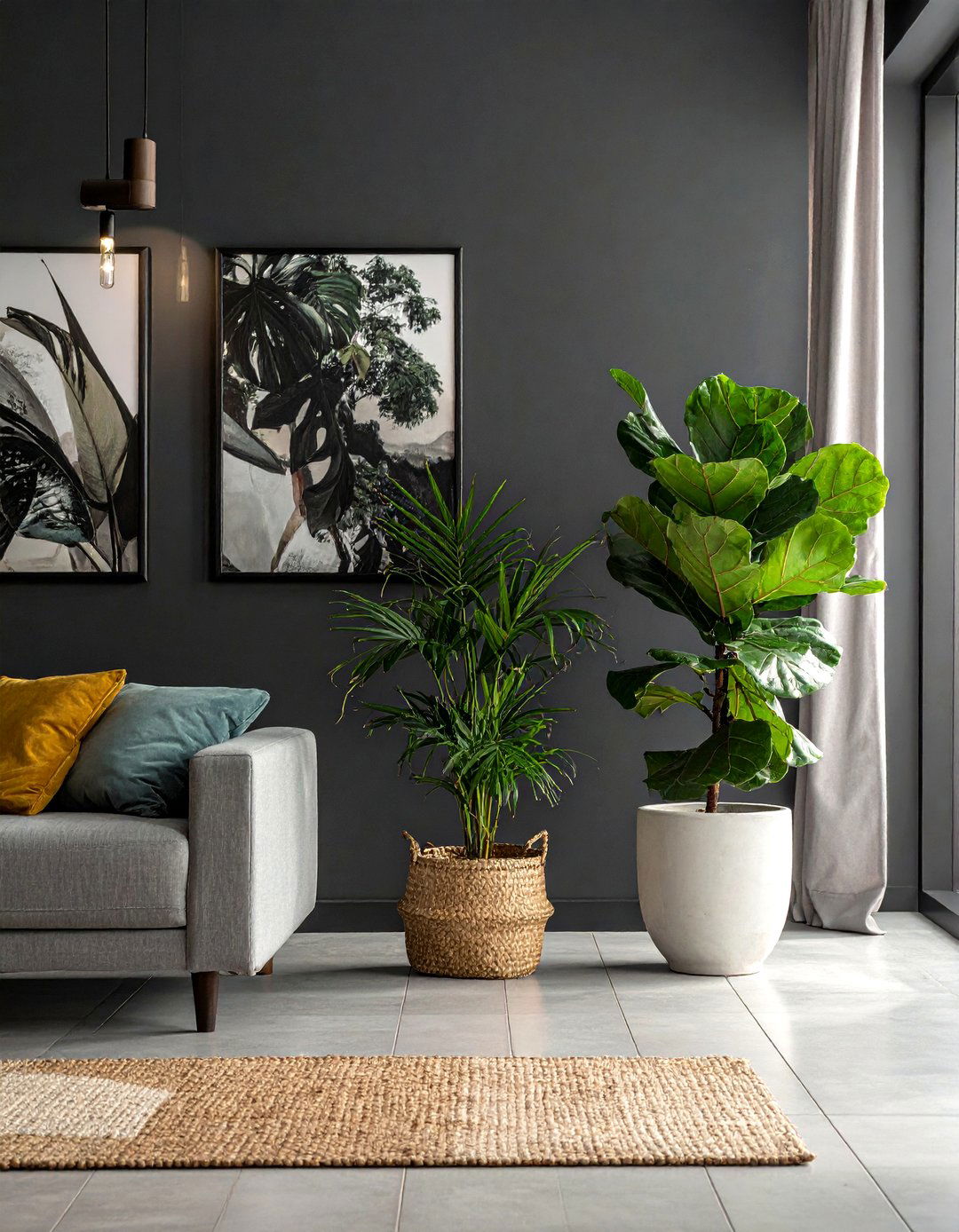 Dark Living Room Incorporating Indoor Plants - 30 Dark Living Room Ideas for a Moody Aesthetic