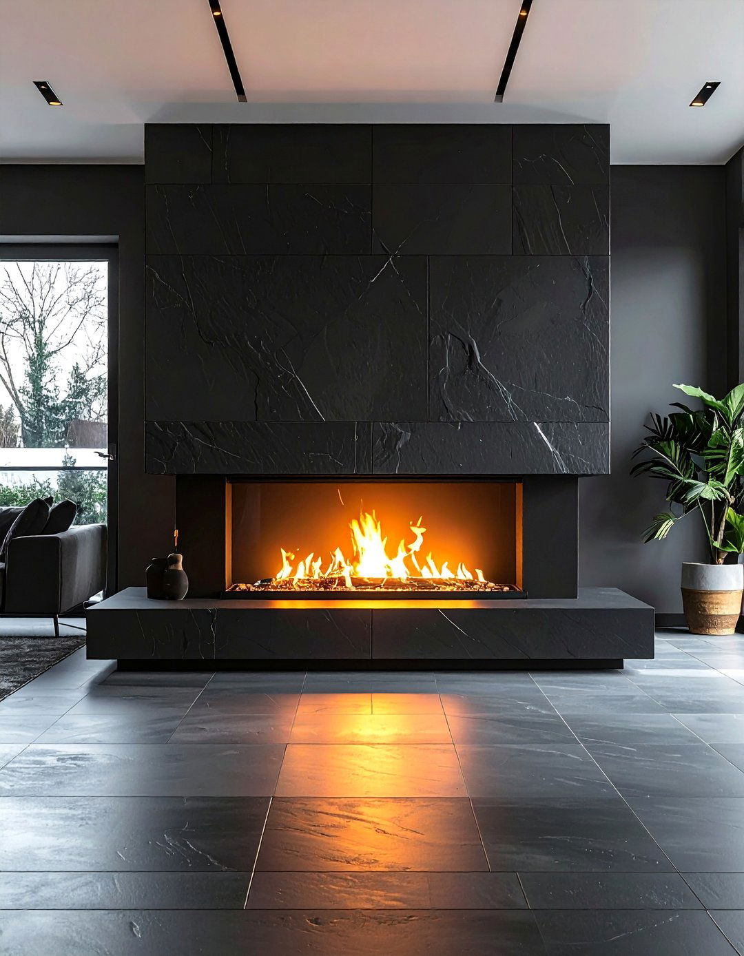 Dark Living Room and a Modern Fireplace - 30 Dark Living Room Ideas for a Moody Aesthetic