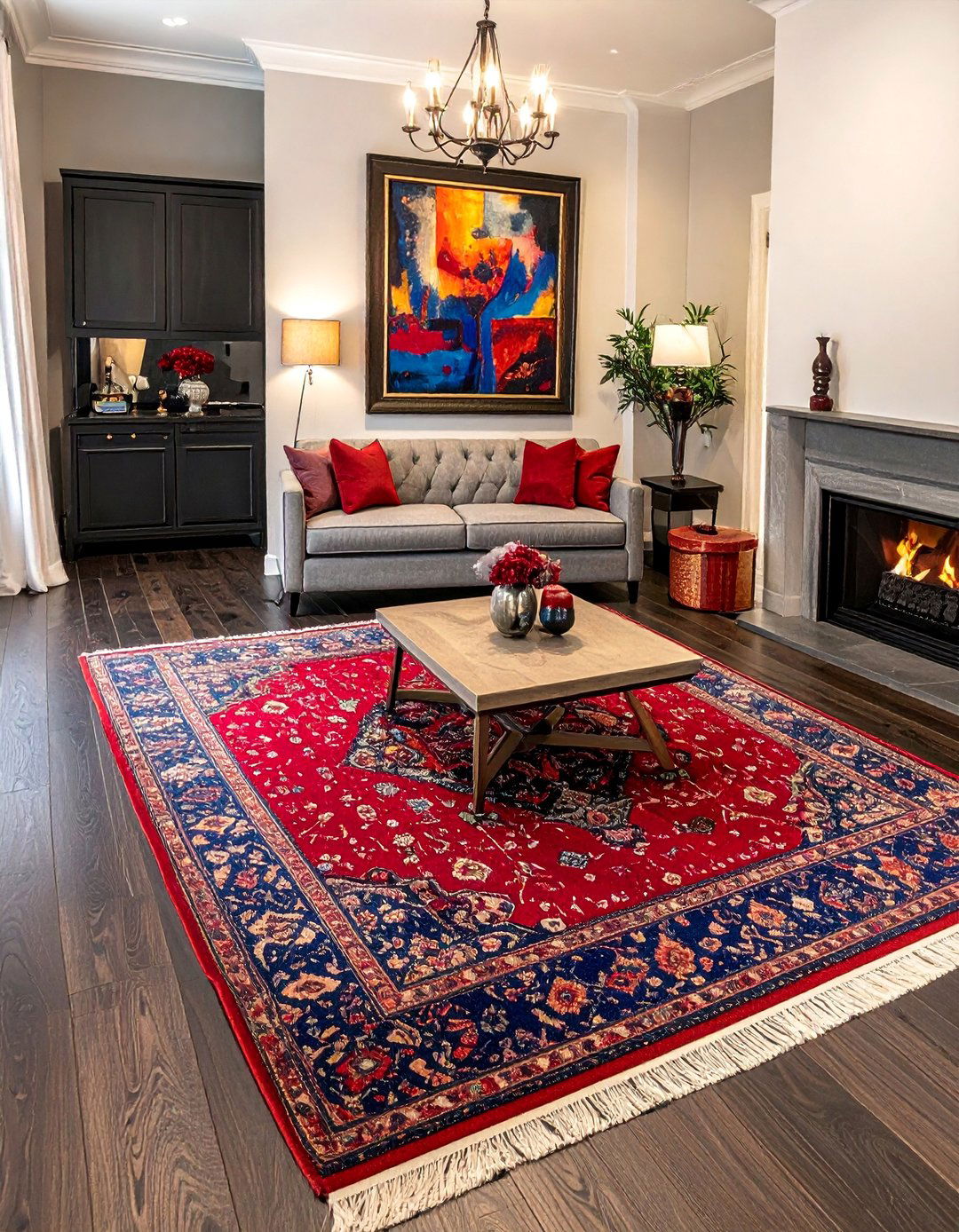 Dark Living Room and a Plush Area Rug - 30 Dark Living Room Ideas for a Moody Aesthetic