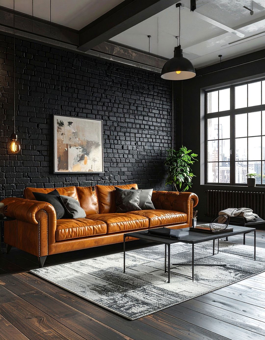 Dark Living Room with Exposed Brick Walls - 30 Dark Living Room Ideas for a Moody Aesthetic