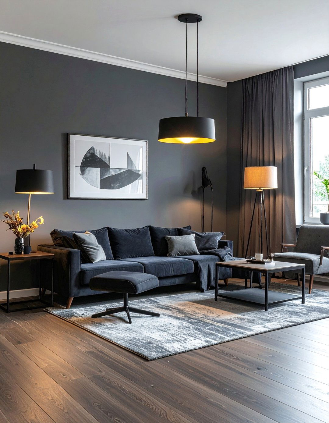 Dark Living Room with Layered Lighting - 30 Dark Living Room Ideas for a Moody Aesthetic