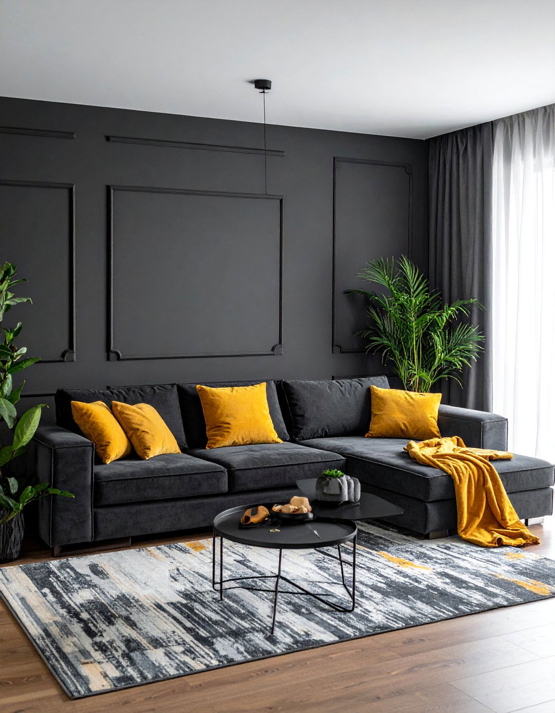 Dark Living Room with a Dark Gray Sectional - 30 Dark Living Room Ideas for a Moody Aesthetic