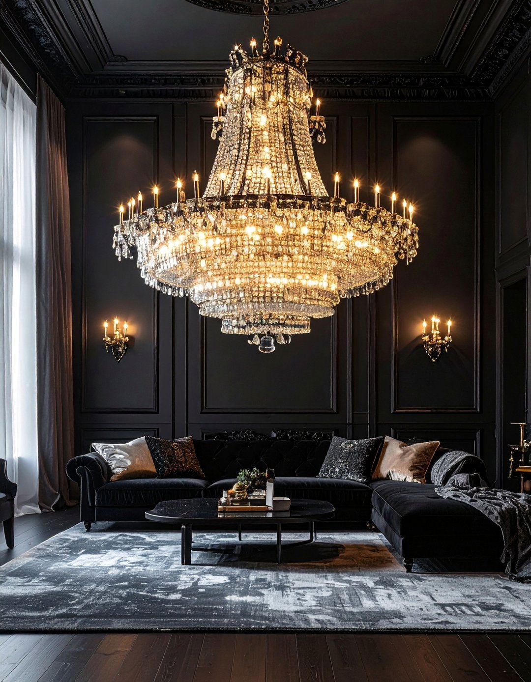 Dark Living Room with a Statement Chandelier - 30 Dark Living Room Ideas for a Moody Aesthetic