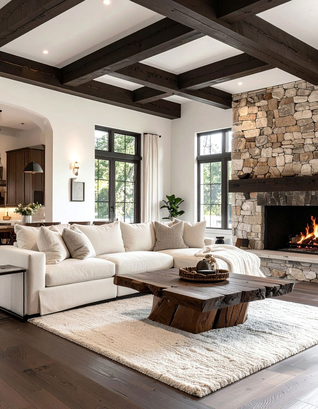 Dark Wood Exposed Beam Living Room - 25 Exposed Beam Living Room Ideas for Rustic Charm