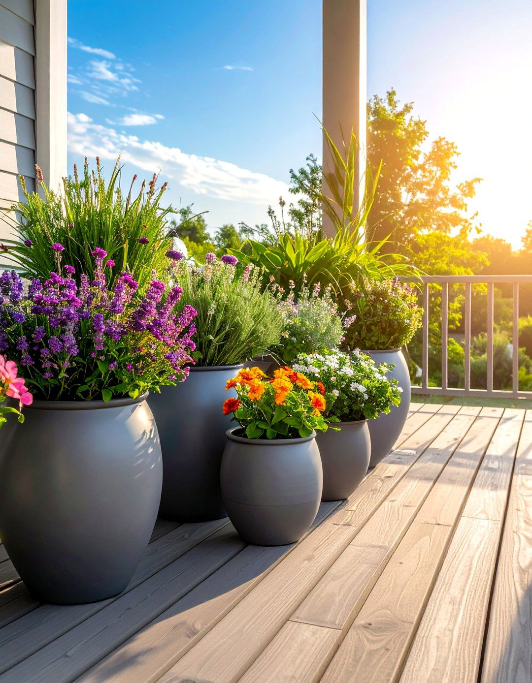 Deck Decorating with Grouped Container Gardens - 25 Deck Decorating Ideas With Plants for a Lush Oasis