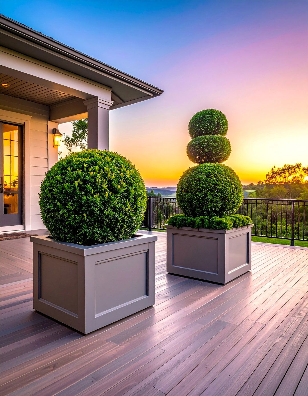 Deck Decorating with Sculptural Topiaries - 25 Deck Decorating Ideas With Plants for a Lush Oasis