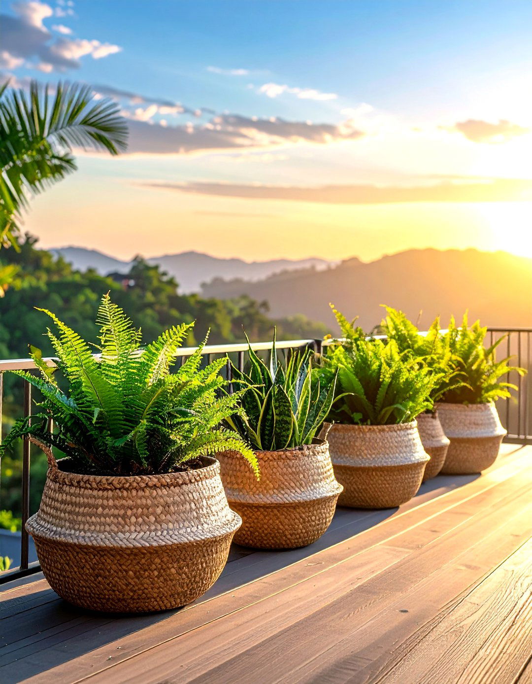 Deck Decorating with Woven and Natural Planters - 25 Deck Decorating Ideas With Plants for a Lush Oasis