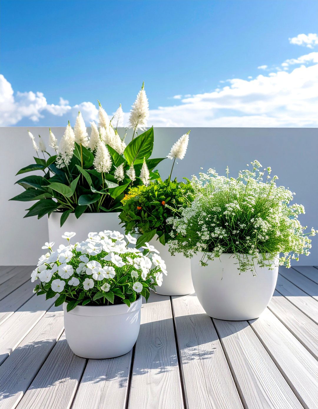 Deck Decorating with a Monochromatic Plant Scheme - 25 Deck Decorating Ideas With Plants for a Lush Oasis