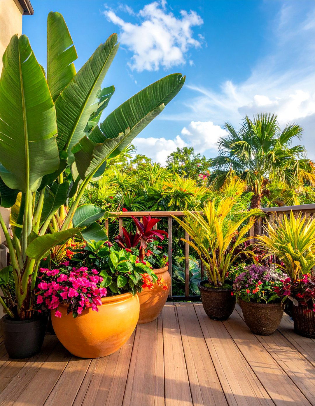 Deck Decorating with a Tropical Plant Oasis - 25 Deck Decorating Ideas With Plants for a Lush Oasis