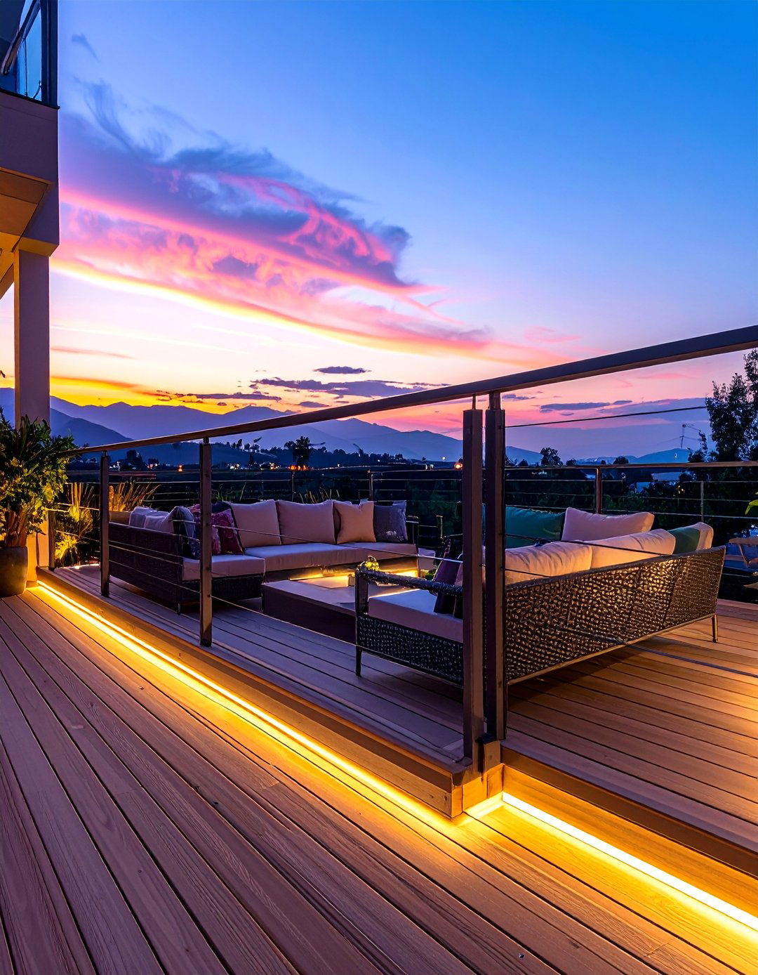Deck Railing Linear Accent - 40 Patio String Light Ideas to Illuminate Your Nights