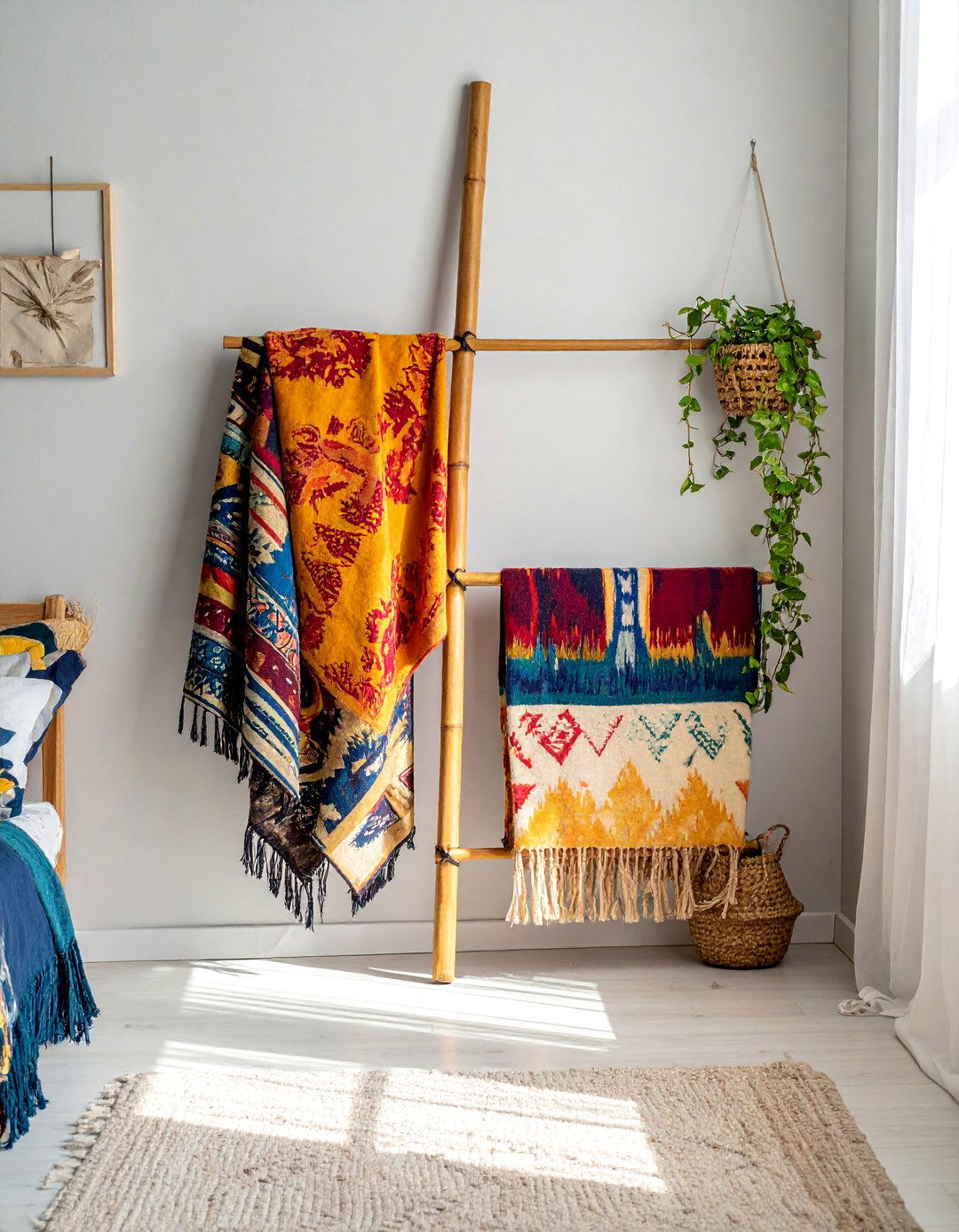 Decorative Ladder for Displaying Textiles - 30 Bohemian Maximalist Decor Ideas for a Bold Look