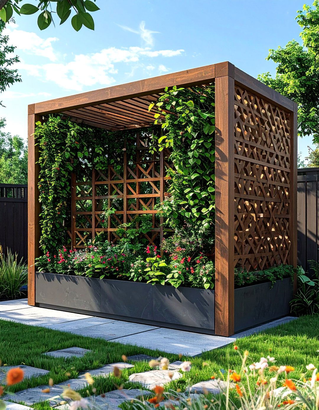 Decorative Lattice with Planter Privacy Screens - 30 Outdoor Privacy Screen Ideas for Your Backyard
