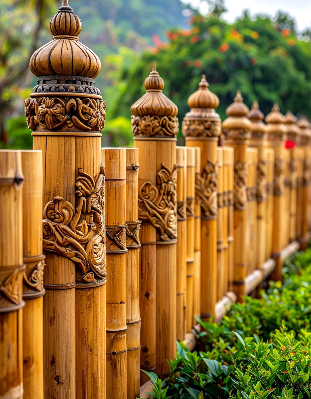 Decorative Top Cap Bamboo Fence - 40 Japanese Fence Ideas for Serene Gardens